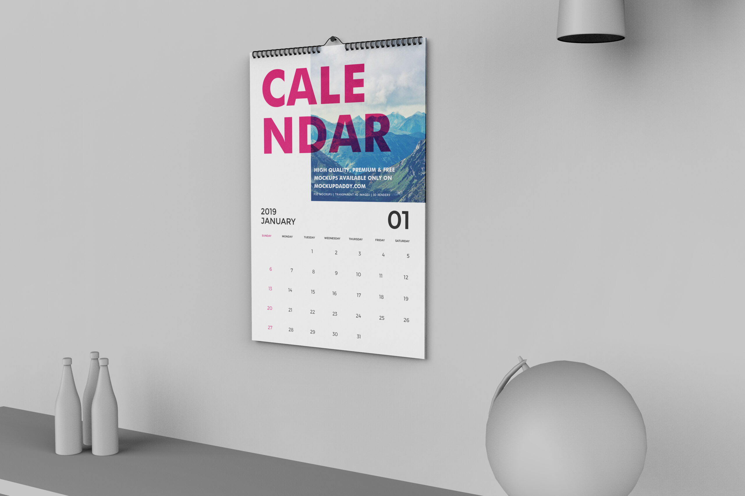 Календарь на год на стену Wall Calendar Mockup Free - Mockup Daddy