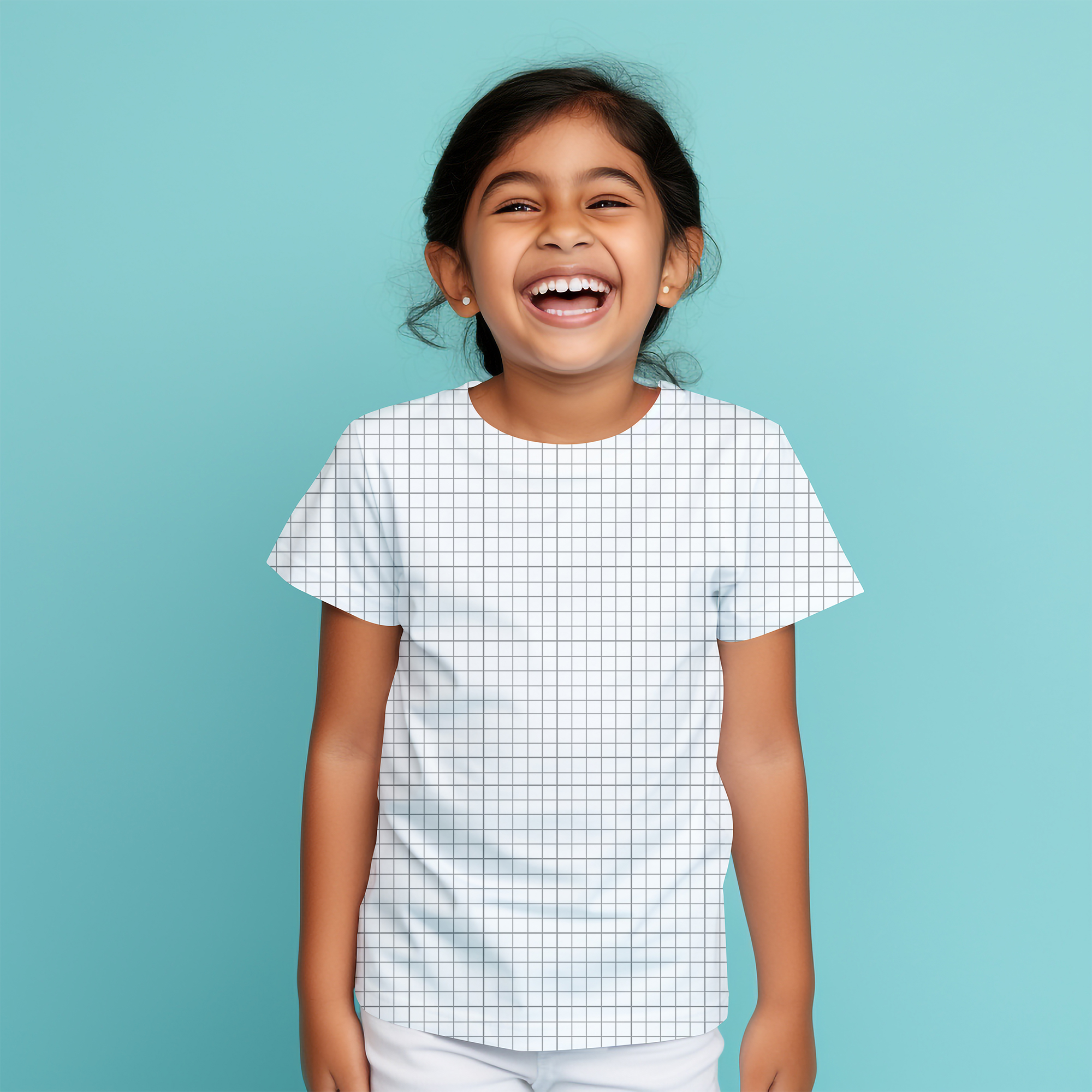 Cheerful Little Girl Wearing T Shirt Mockup Front View   Mockup Daddy