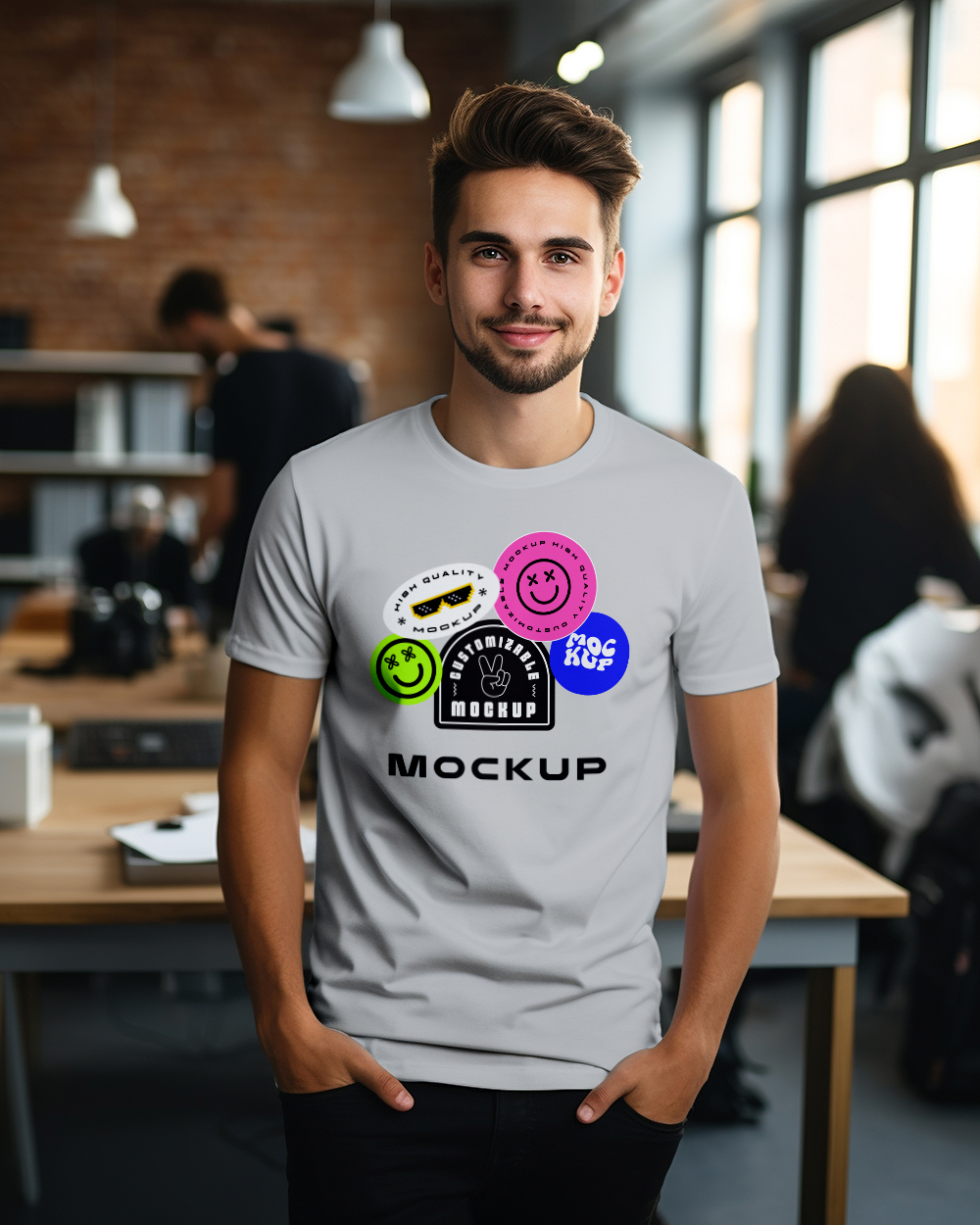 Man Wearing T-Shirt Mockup Front View - Mockup Daddy