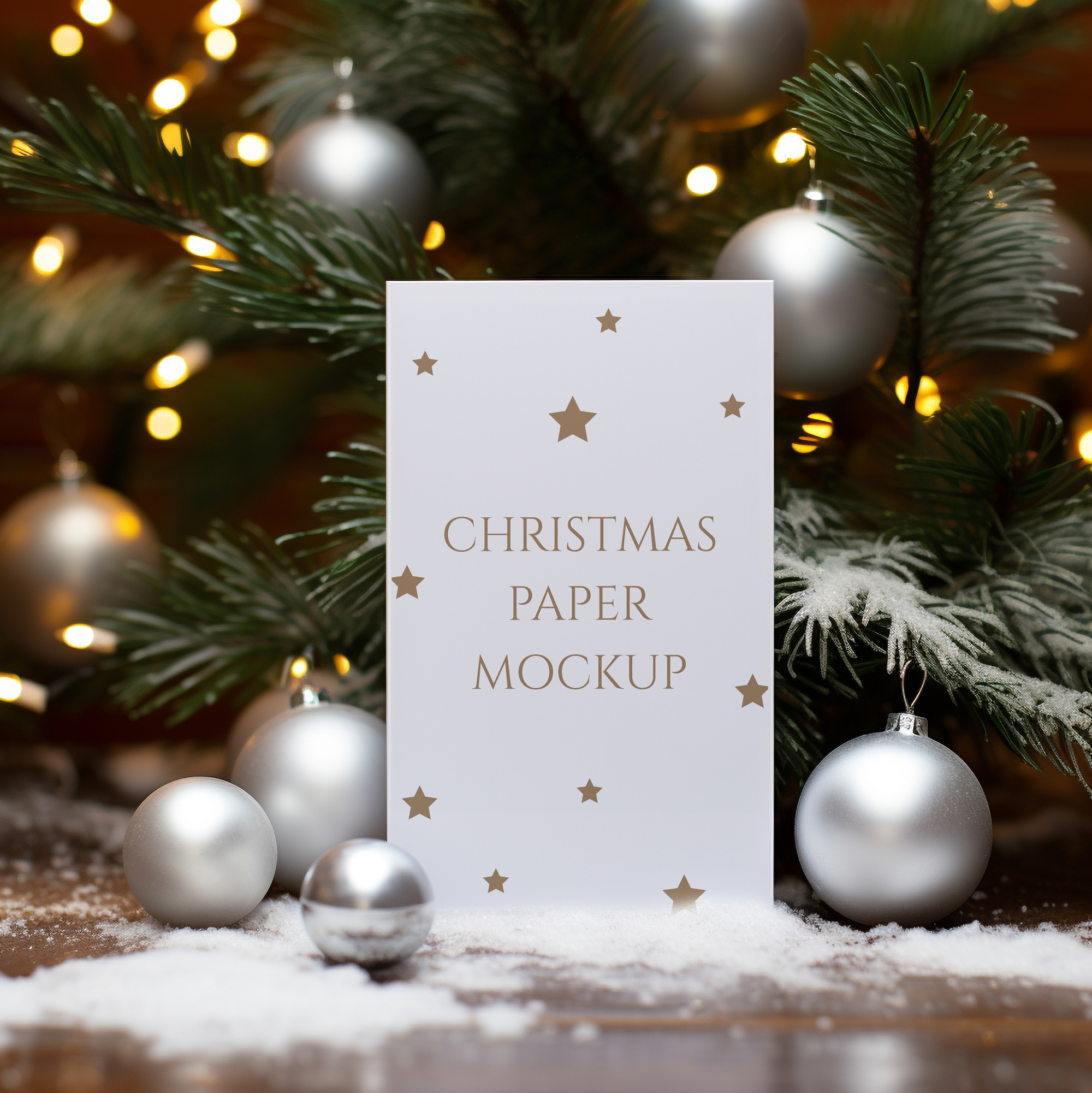 Vertical Card Mockup Front Of Christmas Tree - Mockup Daddy