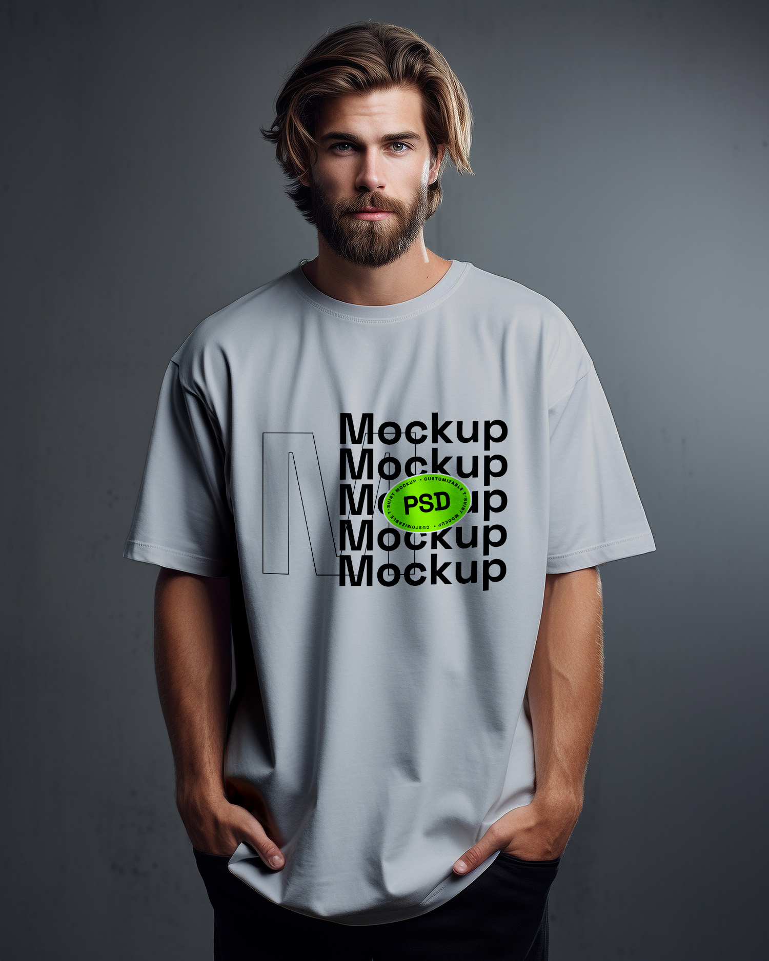 Young Korean Man Wearing Oversized T-shirt Mockup On Street - Mockup Daddy