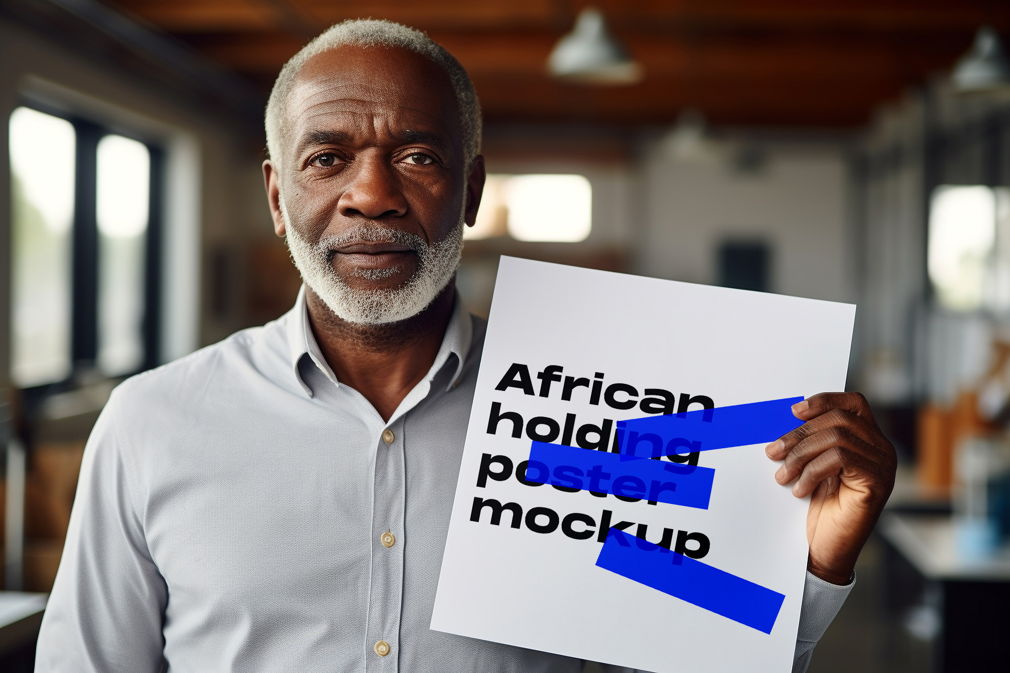 Close Up African Old Man Holding Poster Mockup   Mockup Daddy