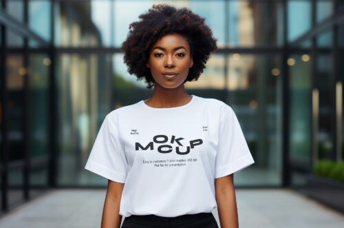 Premium PSD  Female black t-shirt mockup